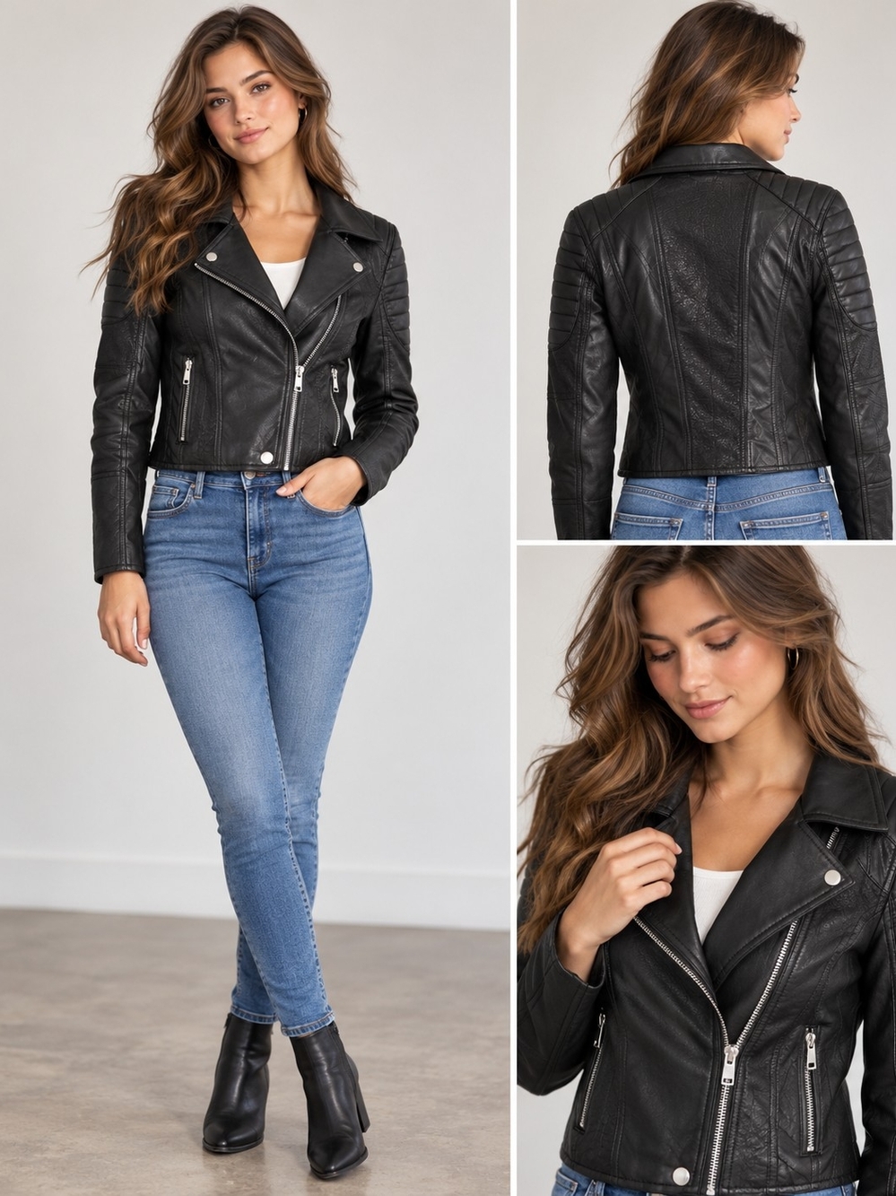 NWT Charlotte Russe Black Faux Leather Moto Biker Jacket Size S
